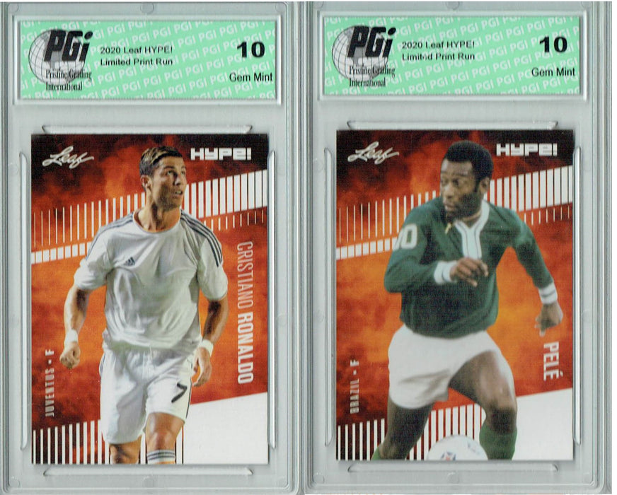 2) Pele 2020 Leaf HYPE! #45 & Cristiano Ronaldo Card Lot PGI 10 Only 5000 Made