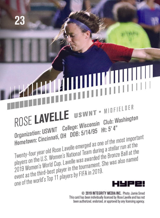 Rose Lavelle 2019 HYPE #23 Purple Masterpiece 1 of 1 Rookie Card USWNT PGI 10