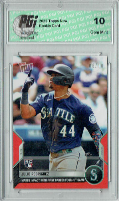 Julio Rodriguez 2022 Topps Now #183 Red SP #06/10 Rookie Card PGI 10
