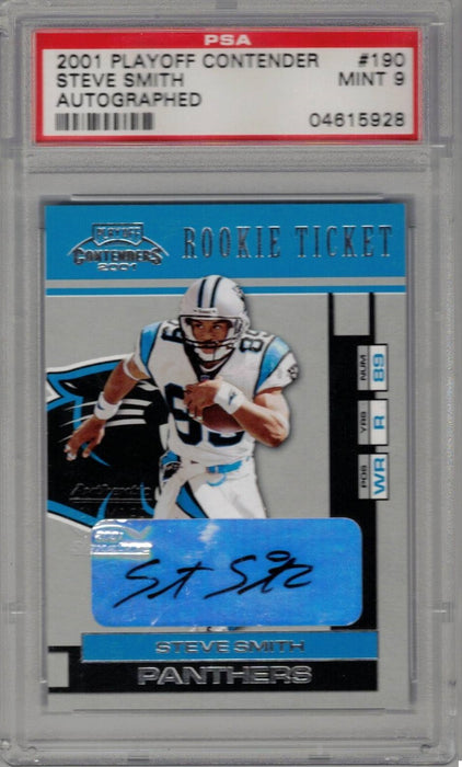 Steve Smith 2001 Playoff Contender #190 Auto SP Rookie Card PSA 9