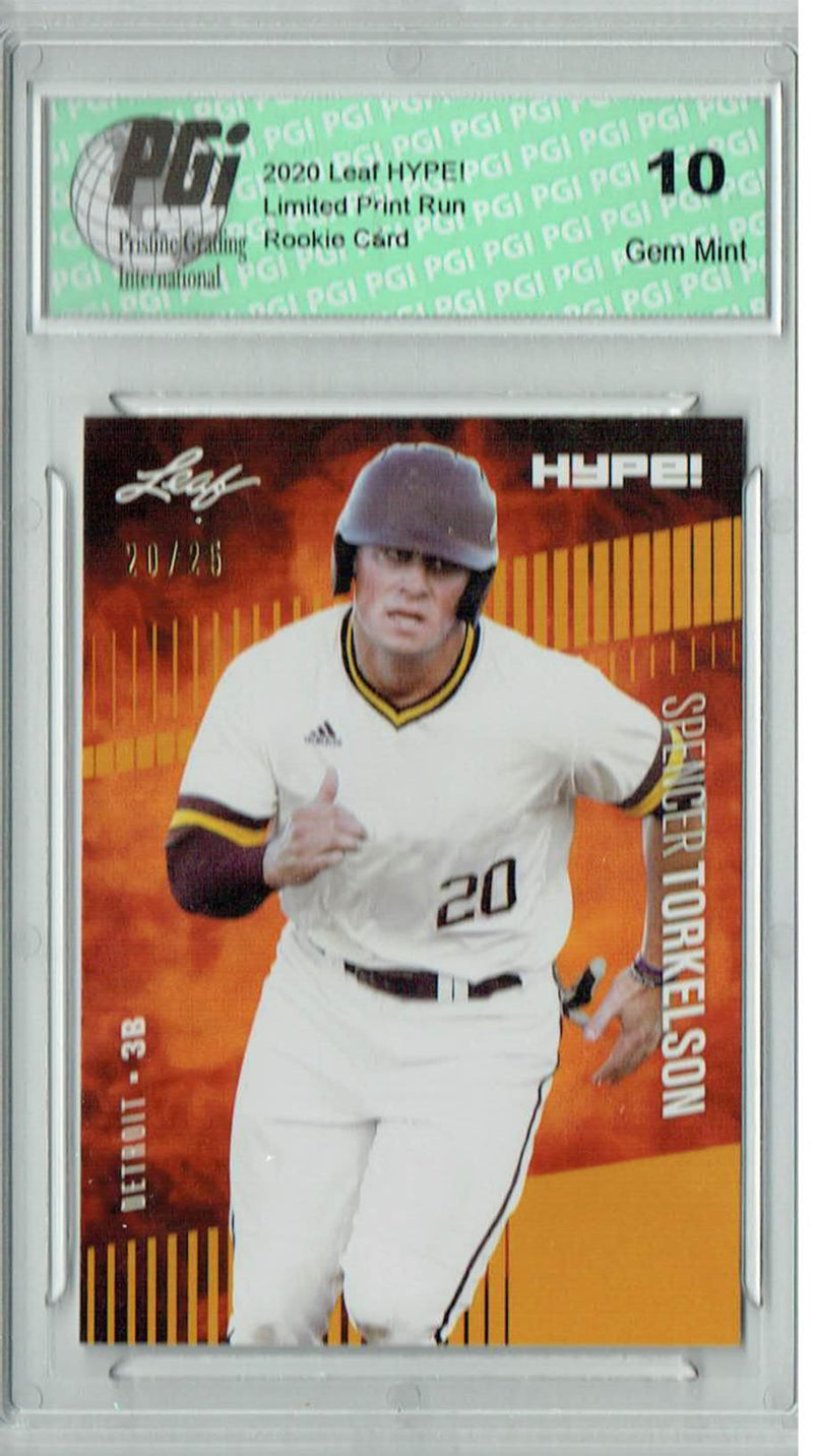 Spencer Torkelson 2020 Leaf HYPE #41A Gold, Jersey #20 of 25 Rookie Card PGI 10