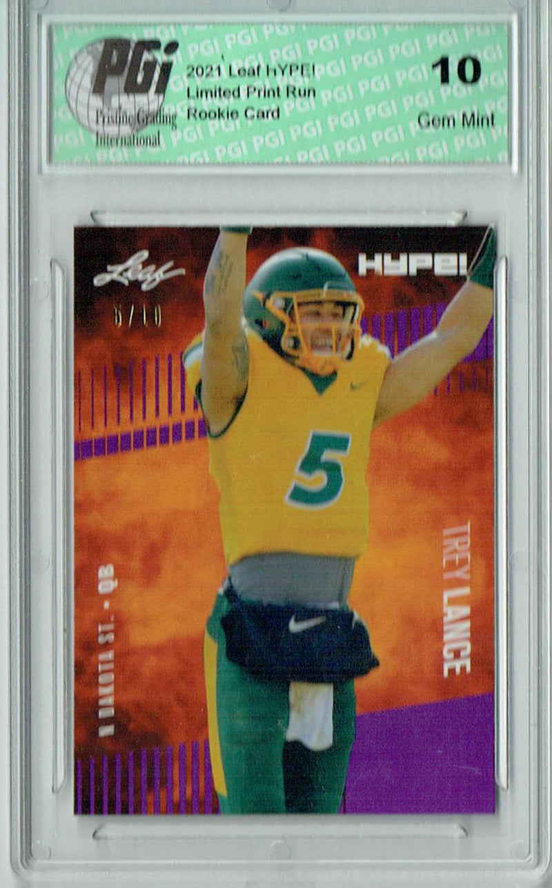 Trey Lance Rookie Card San Francisco PGI 10 Gem Mint Football Trading Card 2021 Leaf HYPE! #51A Purple, Jersey #5 of 10