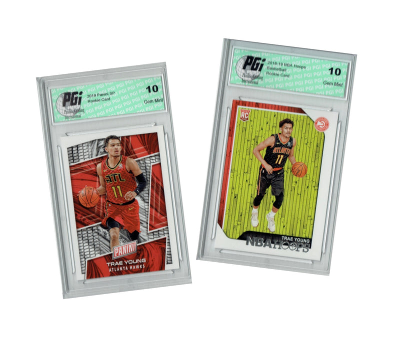 Trae Young 2018 Panini VIP #TY, NBA Hoops #250 - TWO Rookie Card Lot PGI 10 Gem