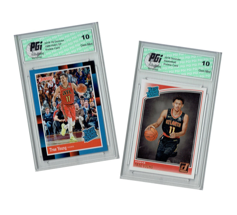 Trae Young 2018 Donruss #198 & 1988 Rated Rookie Retro #RR5 - 2) Card Lot PGI 10