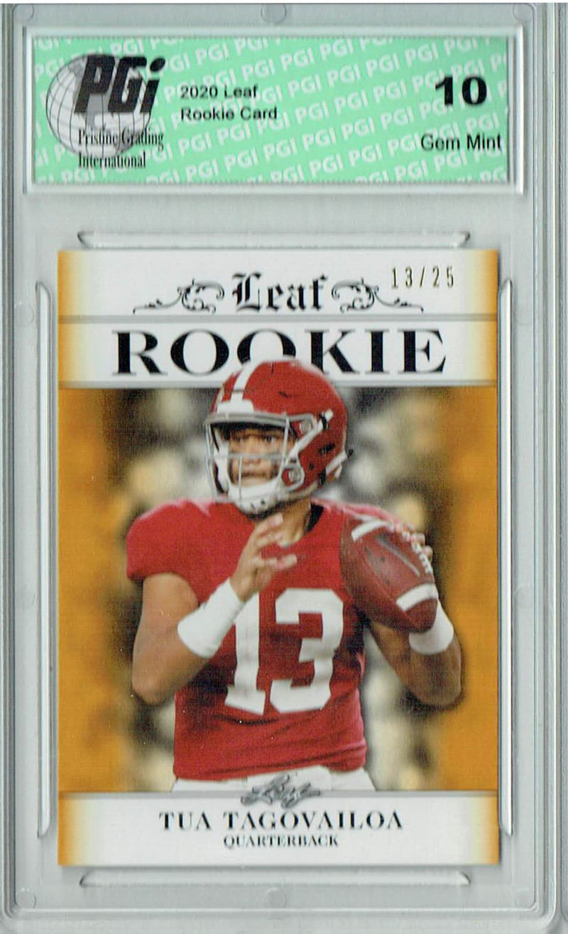 Tua Tagovailoa Rookie Card Miami PGI 10 Gem Mint Football Trading Card 2020 Leaf Exclusive #5 Gold, Jersey #3 of 25