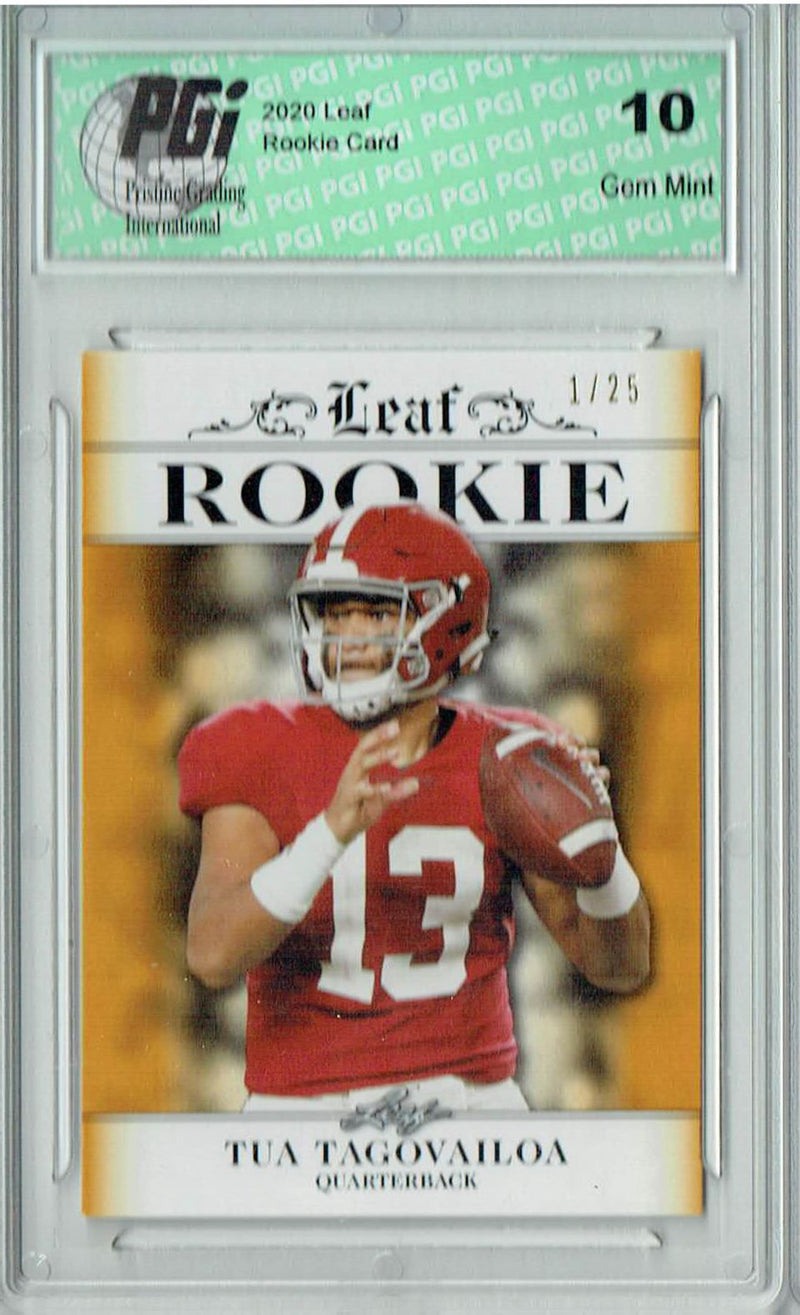 Tua Tagovailoa Rookie Card Miami PGI 10 Gem Mint Football Trading Card 2020 Leaf Exclusive #5 Gold, The 1 of 25