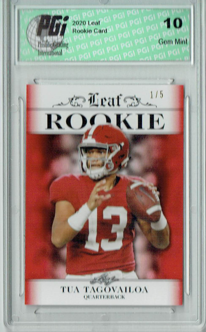 Tua Tagovailoa Rookie Card Miami PGI 10 Gem Mint Football Trading Card 2020 Leaf Exclusive #5 Red, The 1 of 5