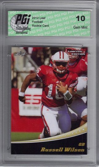 Russell Wilson Rookie Card Seattle PGI 10 Gem Mint Football Trading Card 2012 Leaf #LE