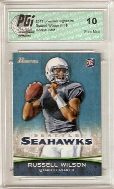 Russell Wilson 2012 Bowman Signature Blue #116 Seahawks Rookie Card PGI 10