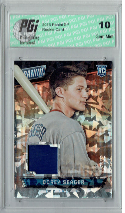 Corey Seager 2016 Panini Cracked Ice #23 25 Made, Patch Rookie Card PGI 10