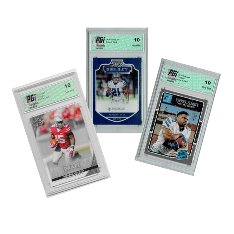 Ezekiel Elliott Rookie Card Ohio State / Dallas PGI 10 Gem Mint Football Trading Card 2016 Leaf Draft / Donruss Rated / Panini #31 / #368 / #209 Draft / SP