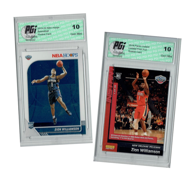Zion Williamson 2019 NBA Hoops #258 & Panini Instant #76 Rookie Card Lot PGI 10