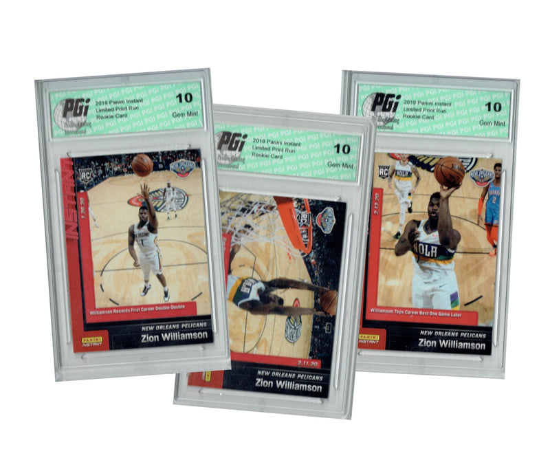 Zion Williamson 2019 Panini Instant 3 Rookie Card Lot #79, 87, & 91 - ALL PGI 10