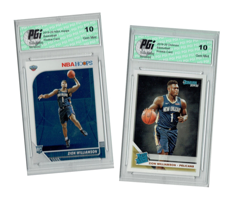 Zion Williamson 2019 NBA Hoops #258 & Donruss #201, TWO Rookie Card Lot PGI 10