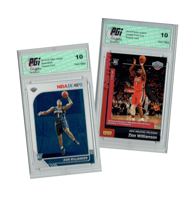 Zion Williamson 2019 Panini Instant #76, Hoops #258 2) Rookie Card Lot PGI 10