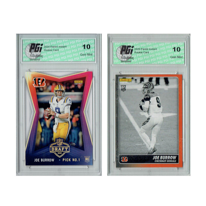 2) Joe Burrow 2020 Panini #1 Draft Black & White #BW7 Rookie Card Lot PGI 10